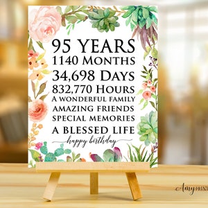 95th Birthday Party Decoration, Floral Table Decor, Floral Women Birthday and Party Decoration, Instant Download, Digital file, #W28