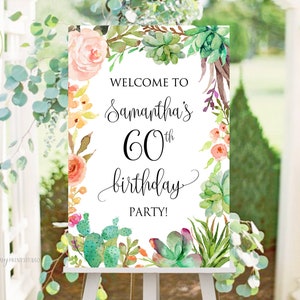 Welcome Birthday Sign, Welcome sign Printable, Birthday Welcome Sign, Floral Welcome Sign, Any Age, PERSONALIZED, Digital file, #W70