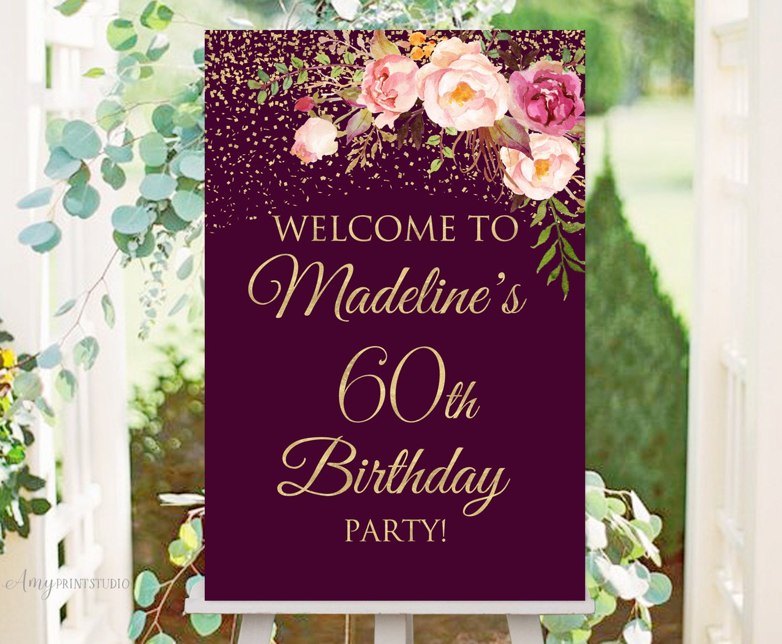 Birthday Sign sign Printable Plum Gold Etsy