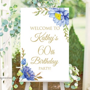 Welcome Birthday Sign, Welcome sign Printable, Birthday Welcome Sign, Floral Welcome Sign, Any Age, PERSONALIZED, Digital file, #W152