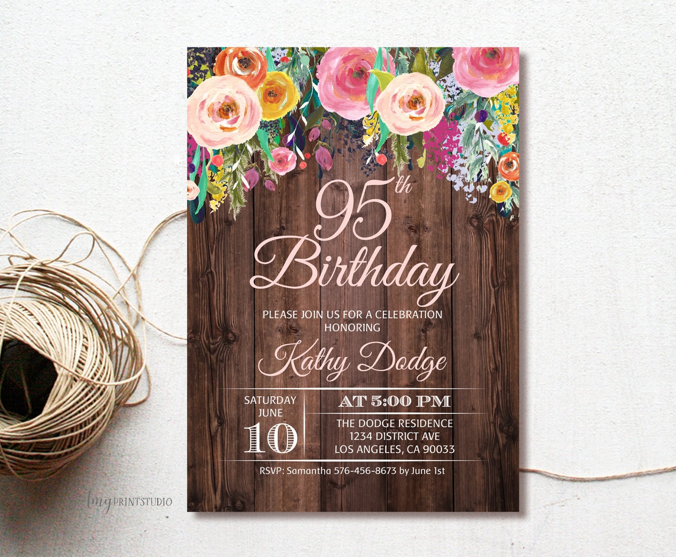 95th Birthday Invitation Rustic Floral Birthday Party - Etsy Ireland