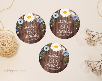 Floral Birthday Favor Tags, Floral Birthday Invite, Floral Wood Invitation, PERSONALIZED, Digital file, #W151