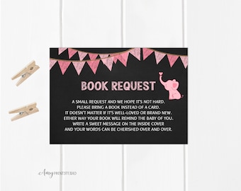 Bring a Book Baby Shower Insert, Bring a Book Instead of a Card, Chalkboard Baby Shower, Pink Elephant, INSTANT DOWNLOAD, Digital file, #A07