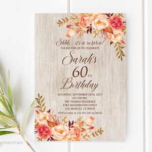 Fall Surprise Birthday Invitation, Rustic 60th Birthday Invitation, Any Age Birthday Invite, PERSONALIZED, Digital file, #W81