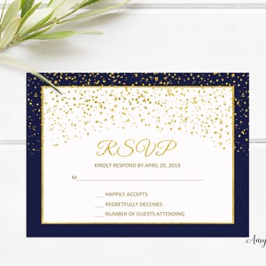 RSVP Cards, Birthday Invitation, Gold Birthday Invitation, Navy Birthday Invite, PERSONALIZED, Digital file, #W48