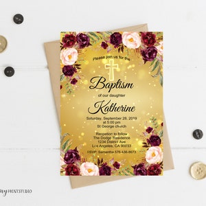 Floral Baptism Invitation, Floral invitation, Floral invite, Baptism Invitation, PERSONALIZED, Digital file, BP03