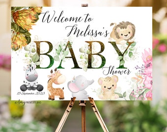 Welcome Baby Shower Sign, Animals Welcome sign Printable, Baby Shower Welcome Sign, Floral Welcome Sign, PERSONALIZED, Digital file, #A88