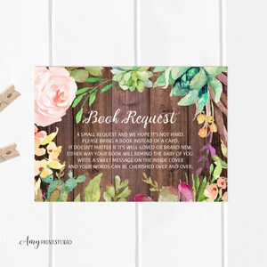 Breng een boek Baby Shower Insert, Succulent Breng een boek mee in plaats van een kaart, Boekverzoek, INSTANT DOWNLOAD, Digitaal bestand, #A01
