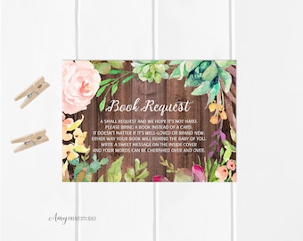 Bring a Book Baby Shower Insert, Succulent Bring a Book Instead of a Card, Book Request, INSTANT DOWNLOAD, Digital file, #A01