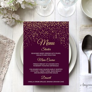 Menu Birthday, Gold Women Birthday Invitation, Plum Gold Birthday, Purple and Gold Birthday, PERSONALIZED, Digital file, #W10