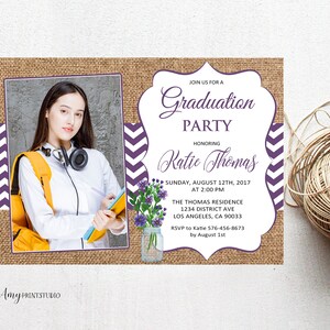 Graduation Invitation, Graduation Party Invite, Floral Graduation Invitation, PERSONALIZED, Digital file, #G20