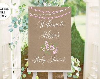 Welcome Baby Shower Sign, Welcome sign Printable, Baby Shower Welcome Sign, Floral Welcome Sign, PERSONALIZED, Digital file, #A18