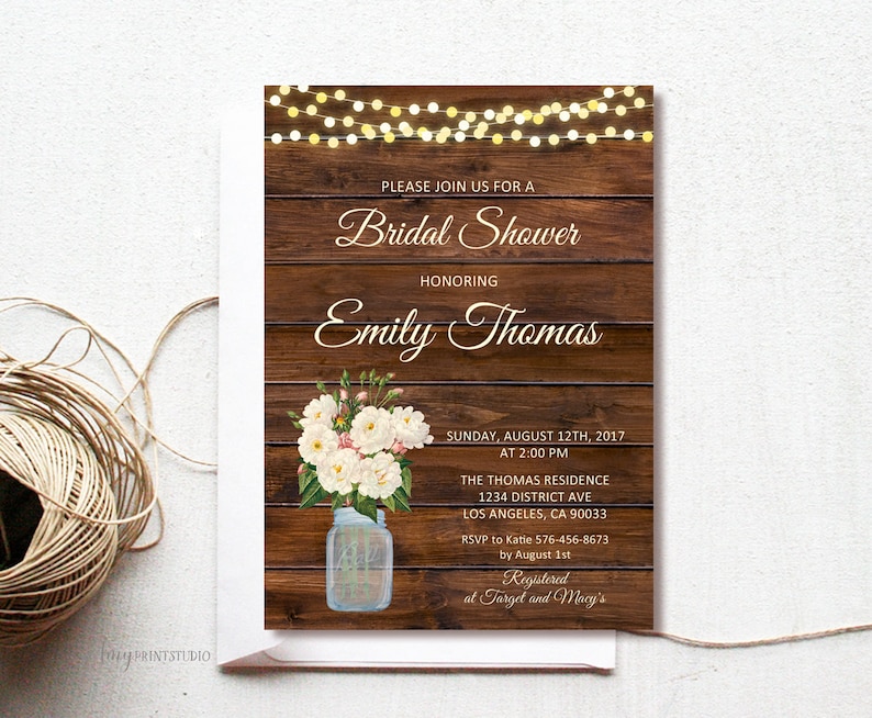 Rustic Floral Bridal Shower Invitation Wood Bridal Shower Etsy