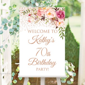 Welcome Birthday Sign, Welcome sign Printable, Birthday Welcome Sign, Floral Welcome Sign, Any Age, PERSONALIZED, Digital file, #W99