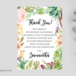 Biglietto di ringraziamento, Biglietto di ringraziamento per compleanno floreale femminile, Compleanno floreale, PERSONALIZZATO, File digitale, #W28