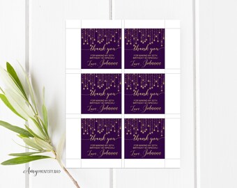 Favor Tags Birthday, Purple and Gold Birthday Invitation, Purple Birthday Favor Tags, PERSONALIZED, Digital file, #W14