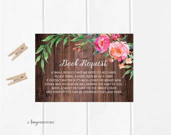 Bring a Book Baby Shower Insert, Floral Rustic Bring a Book Instead of a Card, Book Request, INSTANT DOWNLOAD, Digital file, #A04