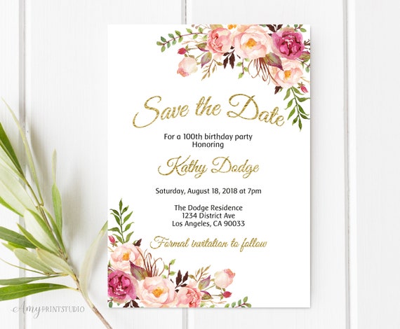 Save The Date Birthday Save The Date Floral Save The Date Etsy