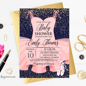 Tutu Baby Shower Einladung, Ballerina Baby Shower Einladung, Rosa Einladung, Baby Mädchen Glitzer, PERSONALISIERBAR, Digitale Datei, #A52