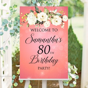 Welcome Birthday Sign, Welcome sign Printable, Birthday Welcome Sign, Floral Welcome Sign, Any Age, PERSONALIZED, Digital file, #W31