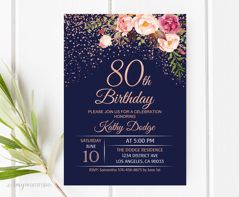 80th birthday invitation floral