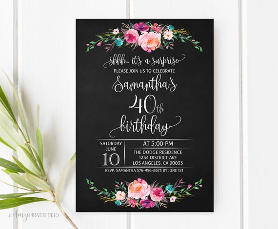 #W27 PERSONALIZED 70th Birthday Invitation Surprise Birthday Invite Floral Succulent Birthday Invitation Digital file