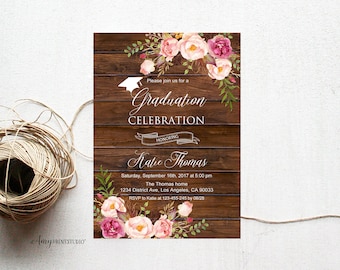 Graduation Invitation, Graduation Party Invite, Floral Graduation Invitation, PERSONALIZED, Digital file, #G15