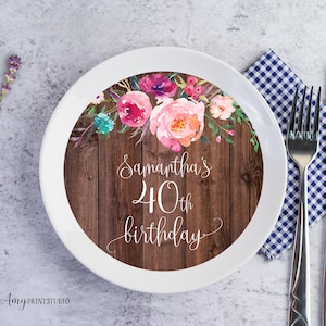 Charger Plate Insert, Floral Women Birthday Charger Plate Insert, Wood Rustic Birthday Invite, PERSONALIZED, Digital file, #W09