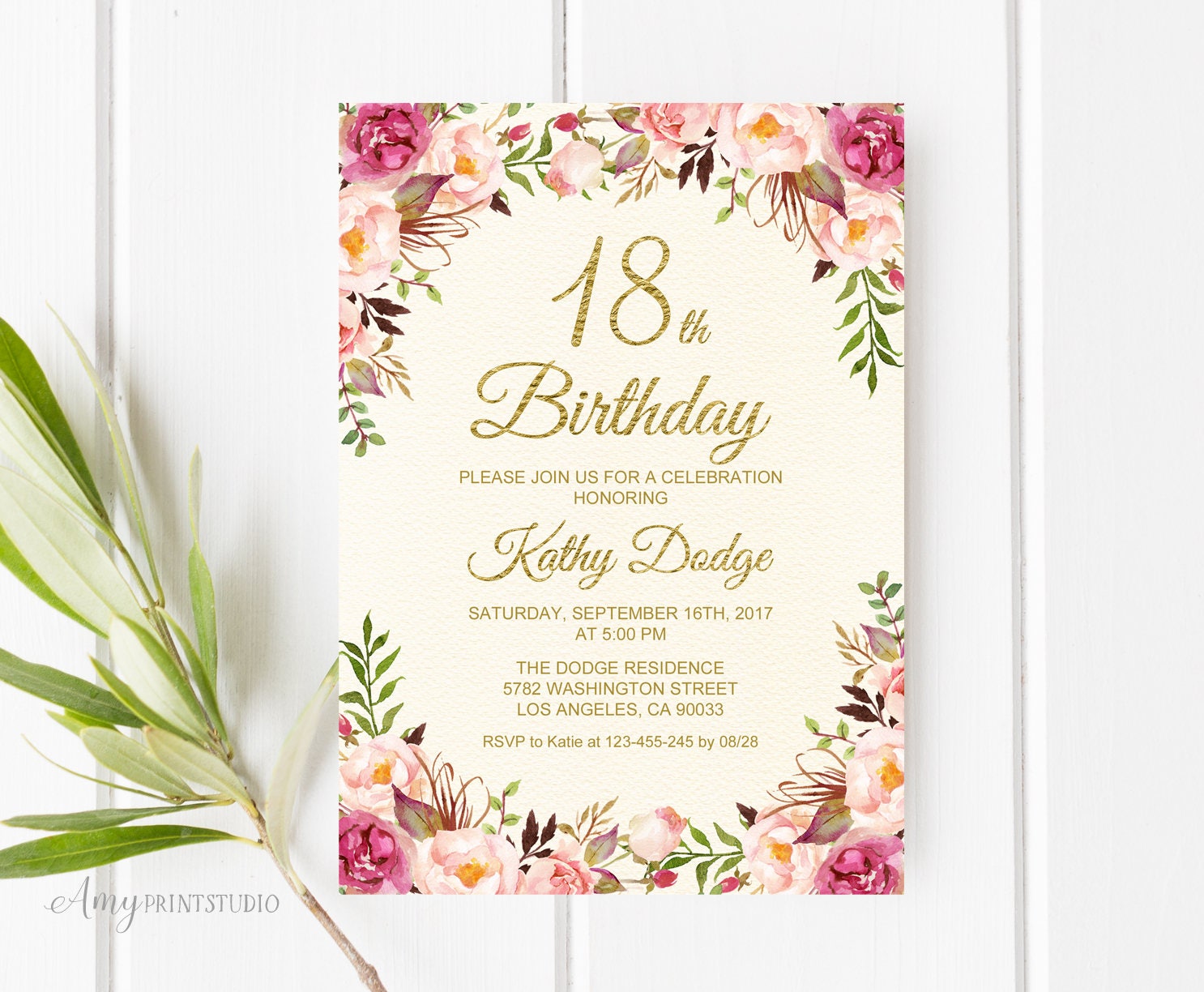 18th-birthday-invitation-floral-cream-birthday-invitation-etsy