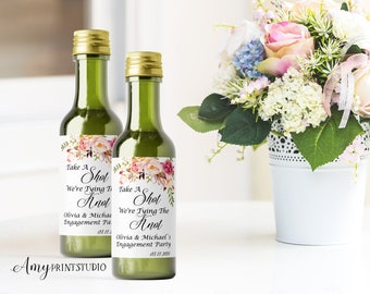 Bottle Wine labels, Floral Mini Bottle Labels, Take A Shot We're Tying The Knot, PERSONALIZED, Digital file, #W01