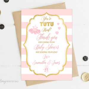Tütü Baby Shower Dankeskarte, Ballerina Baby Shower Dankeskarte, Blush Pink und Gold, PERSONALISIERT, digitale Datei, #A10