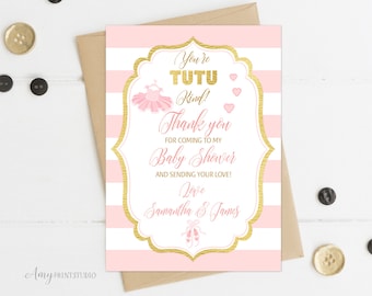 Tutu Baby Shower Thanks-Card, Ballerina Baby Shower Thank You Card, Blush Pink and Gold, PERSONALIZED, Digital file, #A10