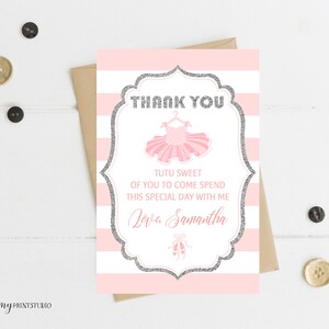 Tutu Baby Shower Dankeskarte, Ballerina Baby Shower Dankeskarte, Blush Pink und Silber, PERSONALISIERT, digitale Datei, #A10