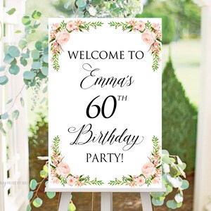 Welcome Birthday Sign, Welcome sign Printable, Birthday Welcome Sign, Floral Welcome Sign, Any Age, PERSONALIZED, Digital file, #W67