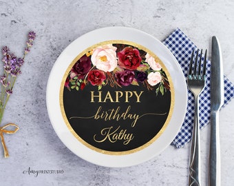 Charger Plate Insert, Floral Women Birthday Charger Plate Insert, Chalkboard Birthday Invite, PERSONALIZED, Digital file, #W114