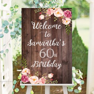 Welcome Birthday Sign, Welcome sign Printable, Birthday Welcome Sign, Floral Welcome Sign, Any Age, PERSONALIZED, Digital file, #W05