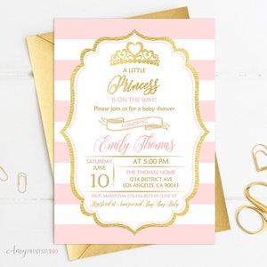Princess Baby Shower Invitation, Royal Princess Baby Shower Invite, Blush Pink and Gold Invite, Baby Girl, PERSONALIZED, Digital file, #A11