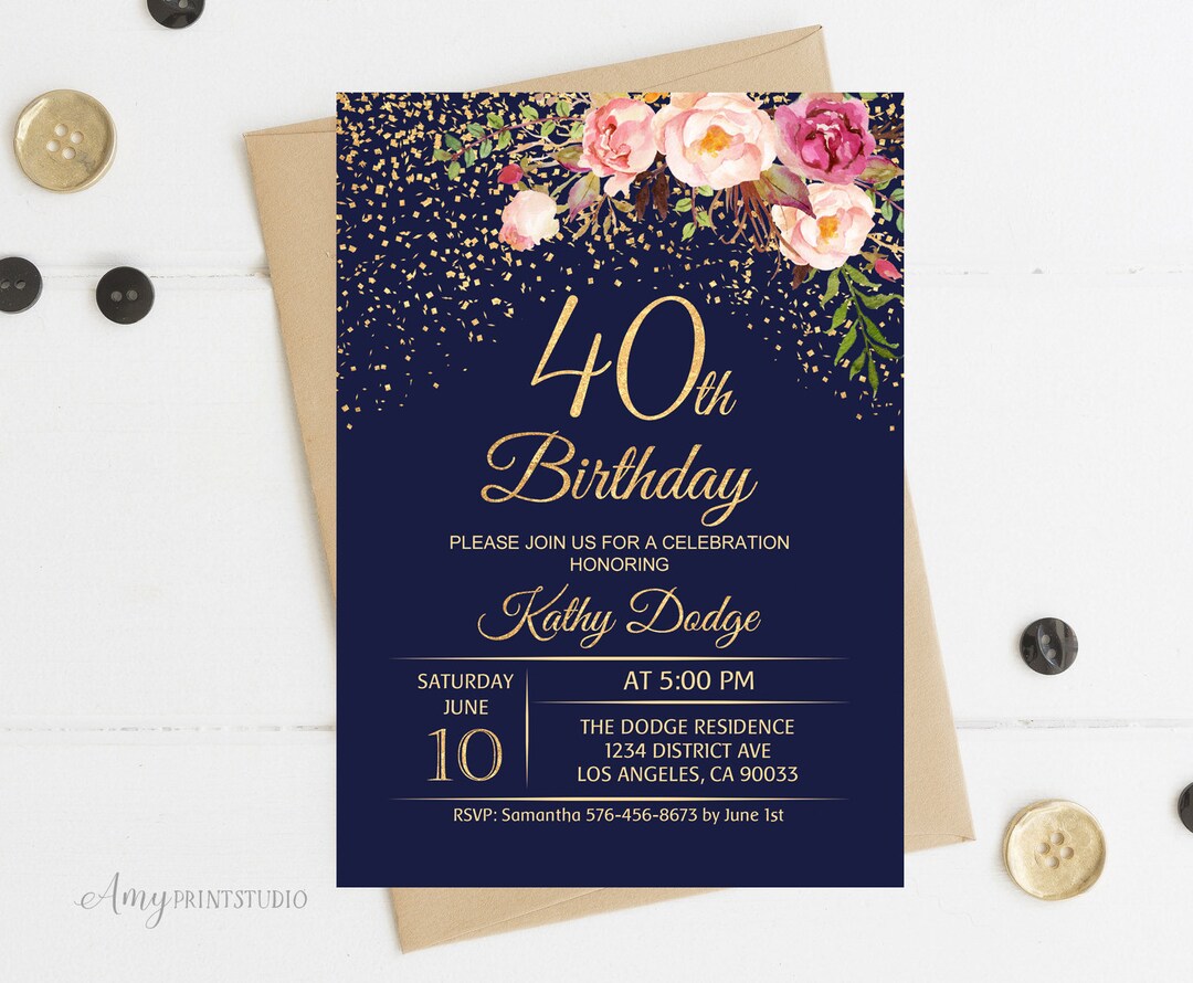 40th Birthday Invitation Floral Women Birthday Invitation - Etsy