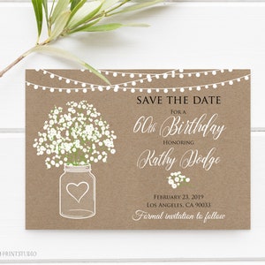 Save the Date, Birthday Save the Date, Floral Save the Date, Any Age, PERSONALIZED, Fichier numérique, #S133