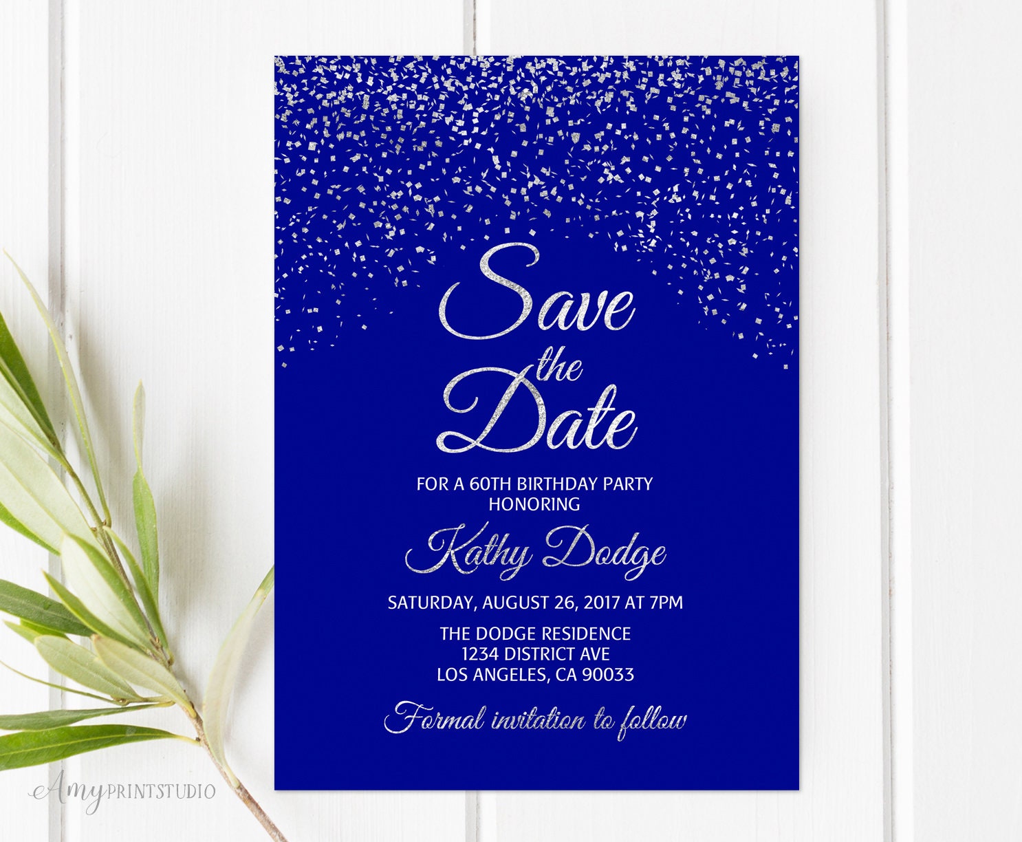 Save the Date Royal Blue Silver Birthday Save the Date Blue | Etsy