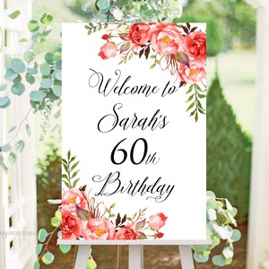 Welcome Birthday Sign, Welcome sign Printable, Birthday Welcome Sign, Floral Welcome Sign, Any Age, PERSONALIZED, Digital file, #W177