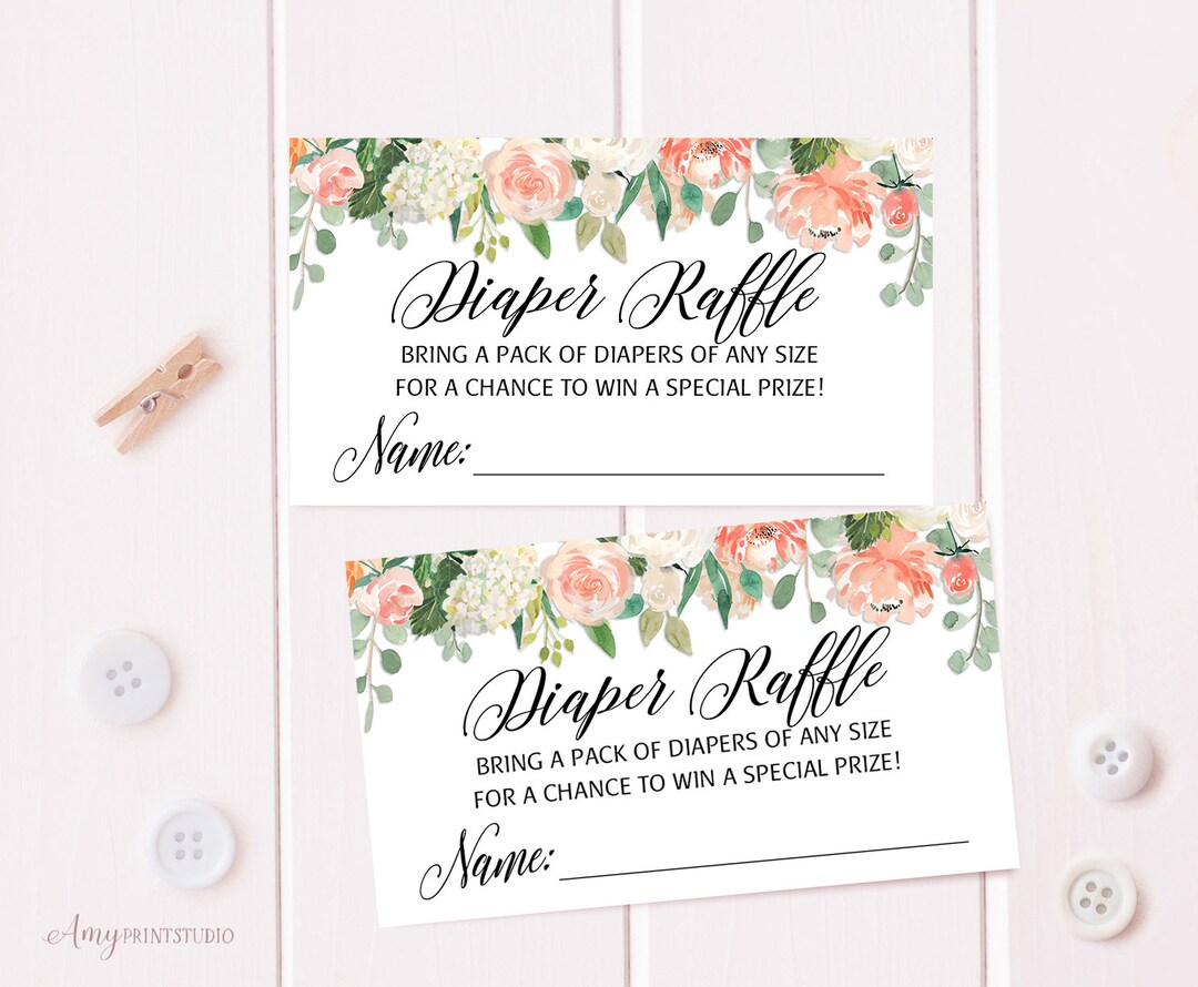 Diaper Raffle Tickets, Diaper Raffle Sign, Pink Baby Shower Diaper ...