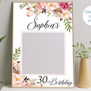 Birthday Photo Booth Frame, Floral Birthday Photo Booth Frame, Any Age, PERSONALIZED, Digital file, #F01