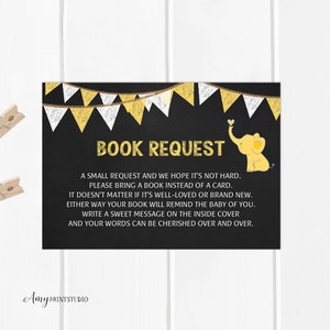Breng een boek mee in plaats van een kaart, boekaanvraag, grijze babyshower, gele olifant, INSTANT DOWNLOAD, digitaal bestand, #A08