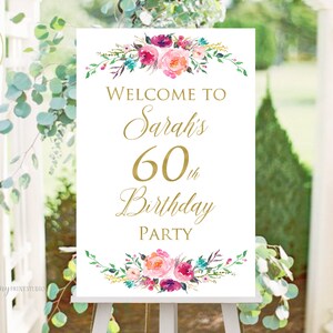Welcome Birthday Sign, Welcome sign Printable, Birthday Welcome Sign, Floral Welcome Sign, Any Age, PERSONALIZED, Digital file, #W87
