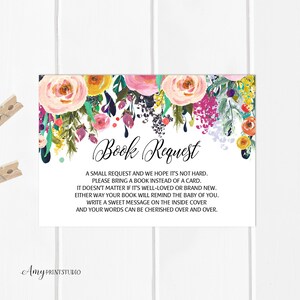 Breng een boek baby shower invoegsel, breng een boek in plaats van een kaart, boekaanvraag, bloemenbabyshower, INSTANT DOWNLOAD, digitaal bestand, #A20