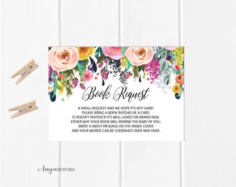 Bring a Book Baby Shower Insert, Bring a Book Instead of a Card, Book Request, Floral Baby Shower, INSTANT DOWNLOAD, Digital file, #A20