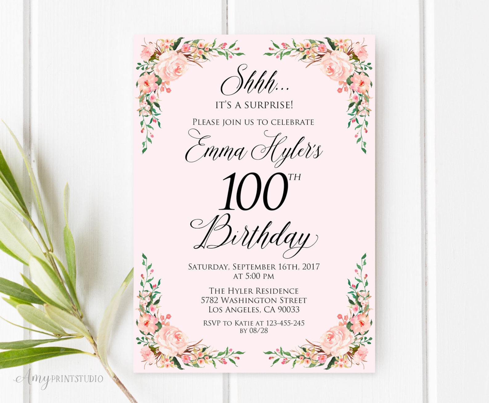 100th-birthday-invitation-floral-birthday-invitation-any-age-etsy