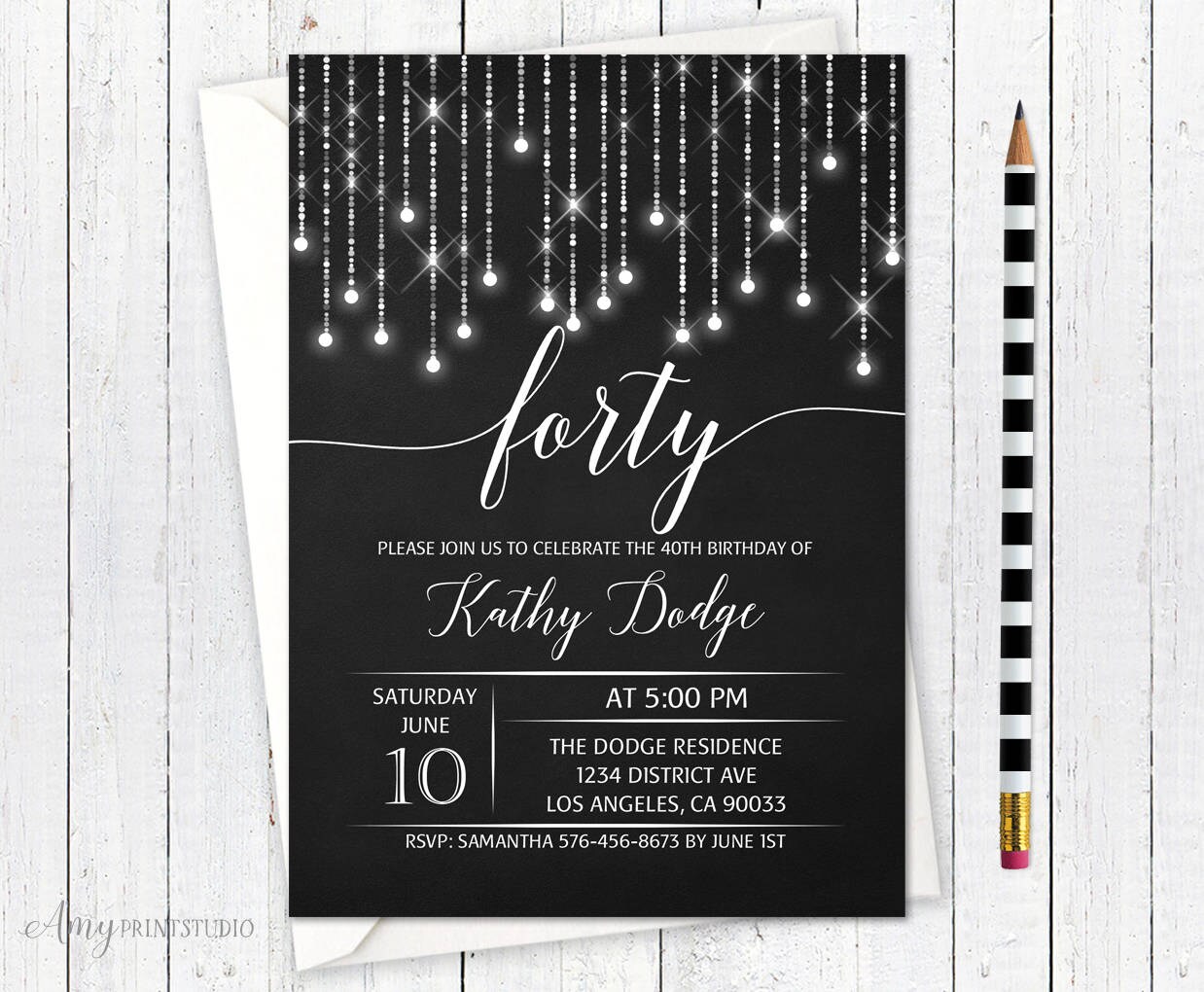 40th Birthday Invitation Chalkboard Birthday Invite Glam - Etsy
