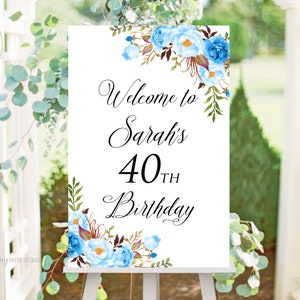 Welcome Birthday Sign, Welcome sign Printable, Birthday Welcome Sign, Floral Welcome Sign, Any Age, PERSONALIZED, Digital file, #W150